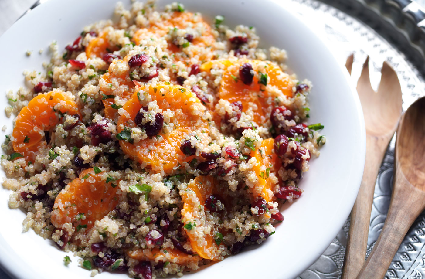 Jewelled quinoa salad with clementines, cranberries and herbs recipe