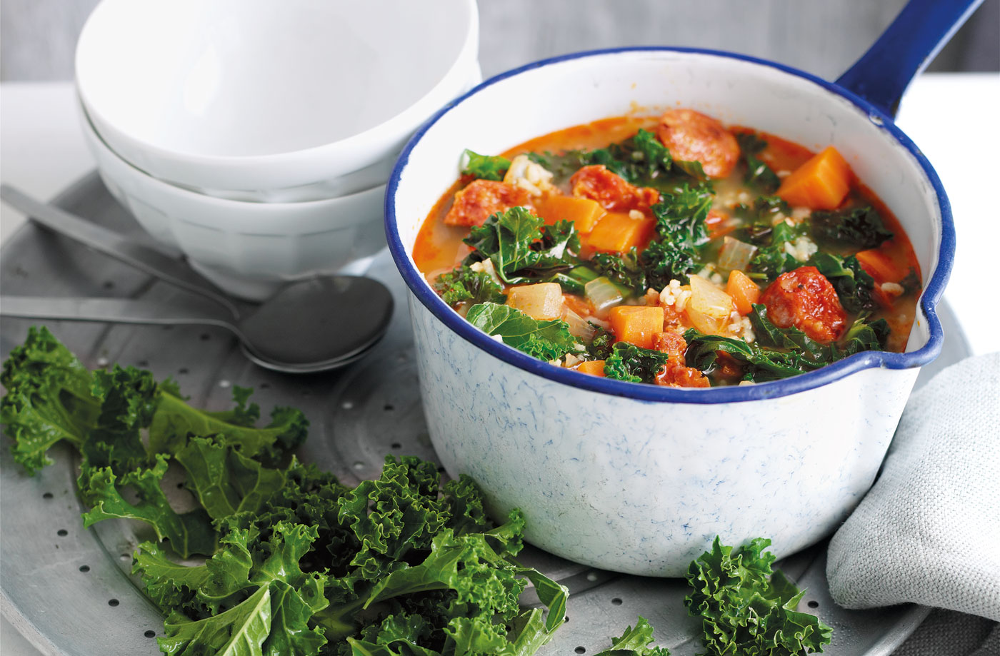 Curly kale, chorizo and rice stew recipe