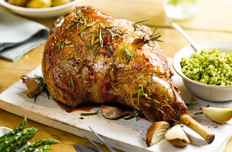 This mouthwatering roast leg of lamb with a fresh and fragrant mint and pesto sauce is perfect for Easter lunch or a Sunday roast to feed a crowd.