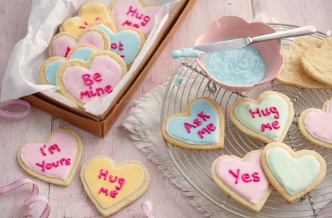 Scribble love messages on these almond flavoured heart-shaped biscuits for your loved one and all your favourite people.