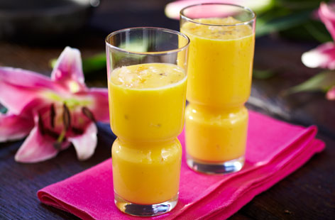Try this cooling, mango fruit lassi the next time you've gone too wild with the hot sauce. Mango, ice, ground cardamom, milk and yogurt, blended together until smooth. This Lassi would also of course be delicious for breakfast on a hot summer's day.