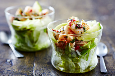 A spicy take on everyone's favourite starter, this Mexican-inspired prawn cocktail salad gets its south of the border flavours from a fresh and zingy mixture of lime, chillies and coriander. Sometimes the classics can be beat.