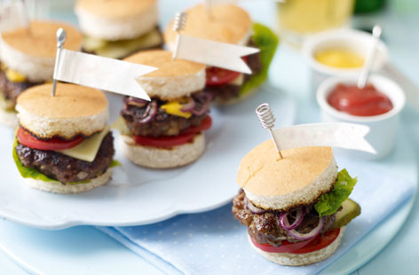 Who doesn't love a mini burger? These snack-sized buns are a treat for all the family. This recipe makes 12, so you'll need to decide in advance whether one is enough per person at a party, or if you want to make more.