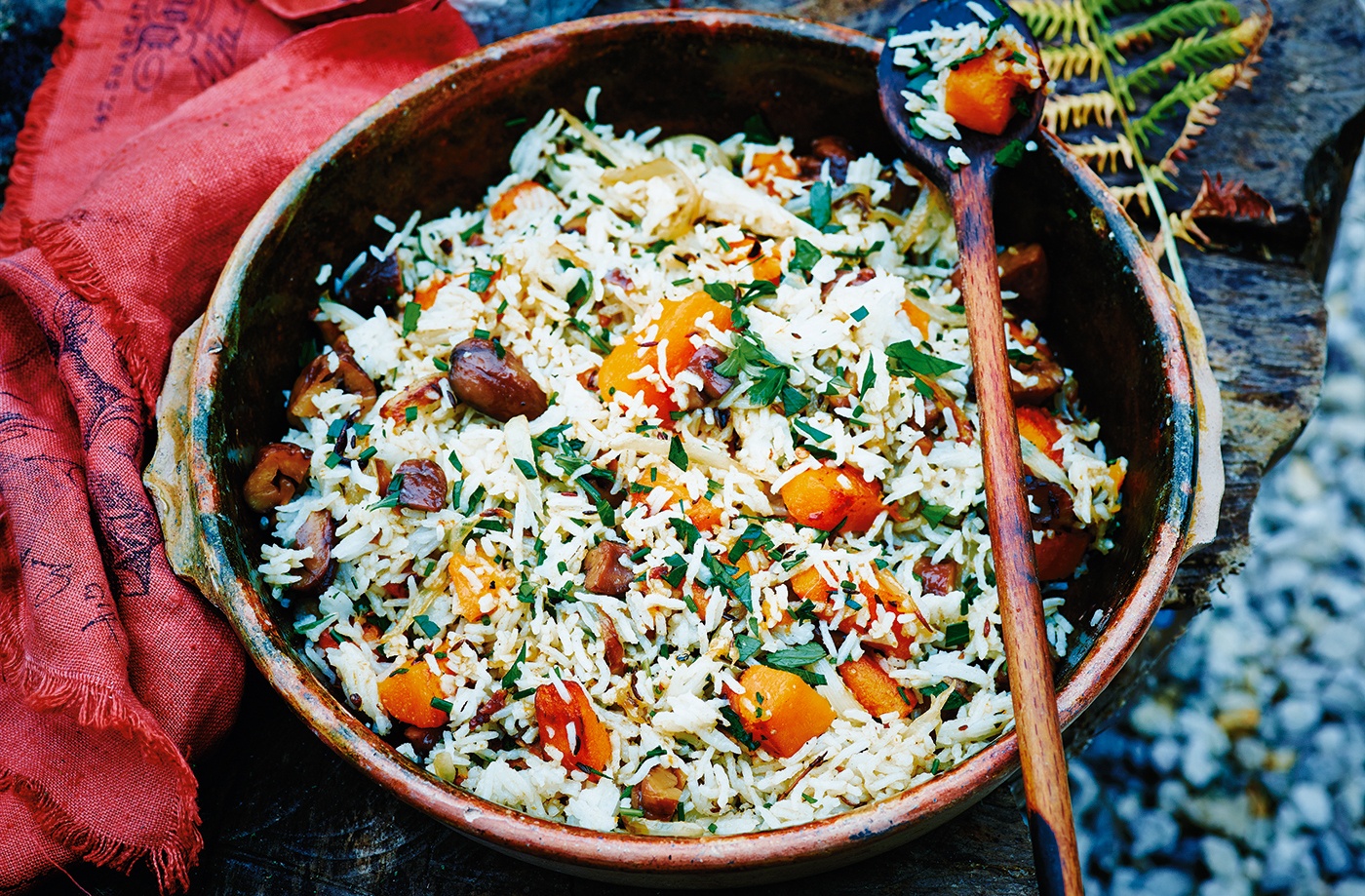 Onion rice with pumpkin and chestnuts recipe
