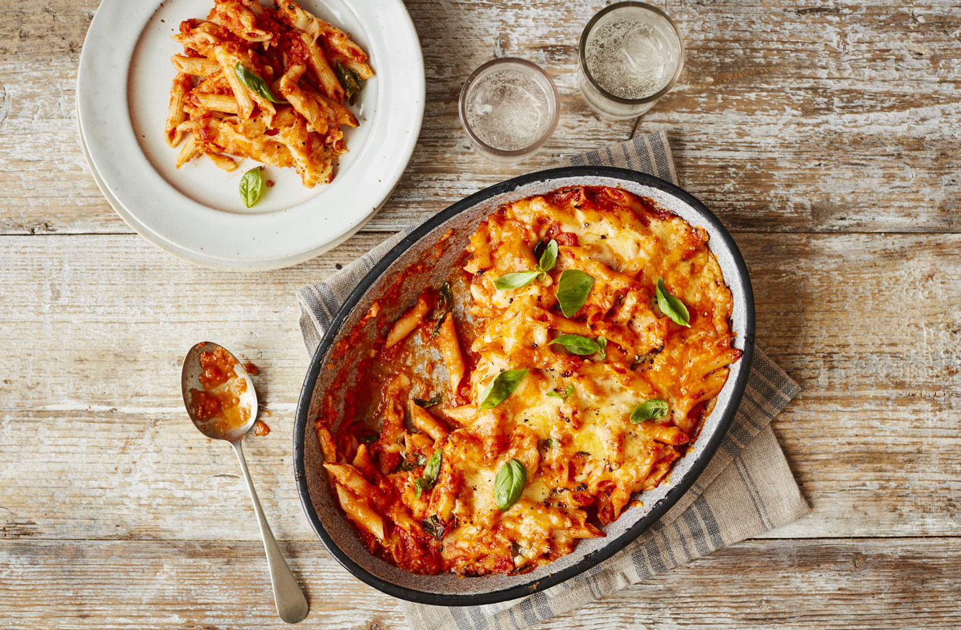 Penne pasta and tomato bake	 recipe