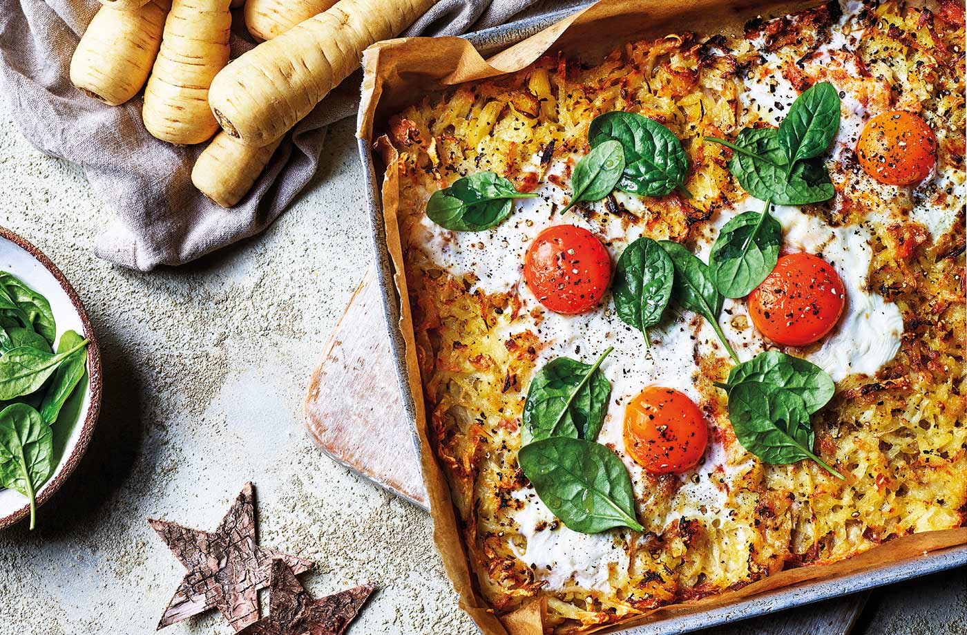 Egg-topped parsnip rosti recipe