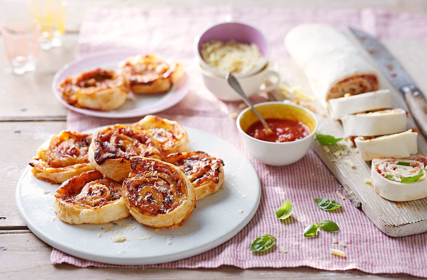 Three-cheese pinwheel bake recipe