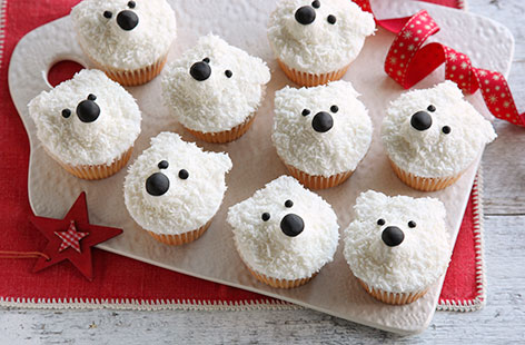 Made with sweet fondant icing and delicious desiccated coconut, these cute polar bear cupcakes make the perfect Christmas treats to share with friends and family