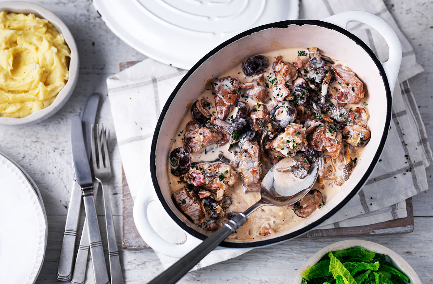 Creamy pork and wild mushroom casserole recipe
