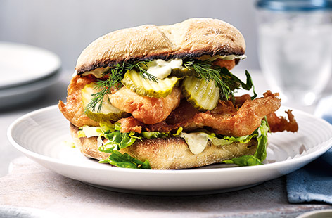 Up your sarnie game with homemade fish finger sandwiches, made using bottled pancake mix, fresh battered fish, toasted ciabatta rolls and crisp lettuce