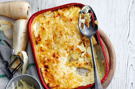 Serve up this vegetarian dish on its own or as an impressive side with a roast. With the nutty sweetness of parsnips and salty, creaminess from the Gruyère plus a kick of horseradish, it's the ultimate comfort food