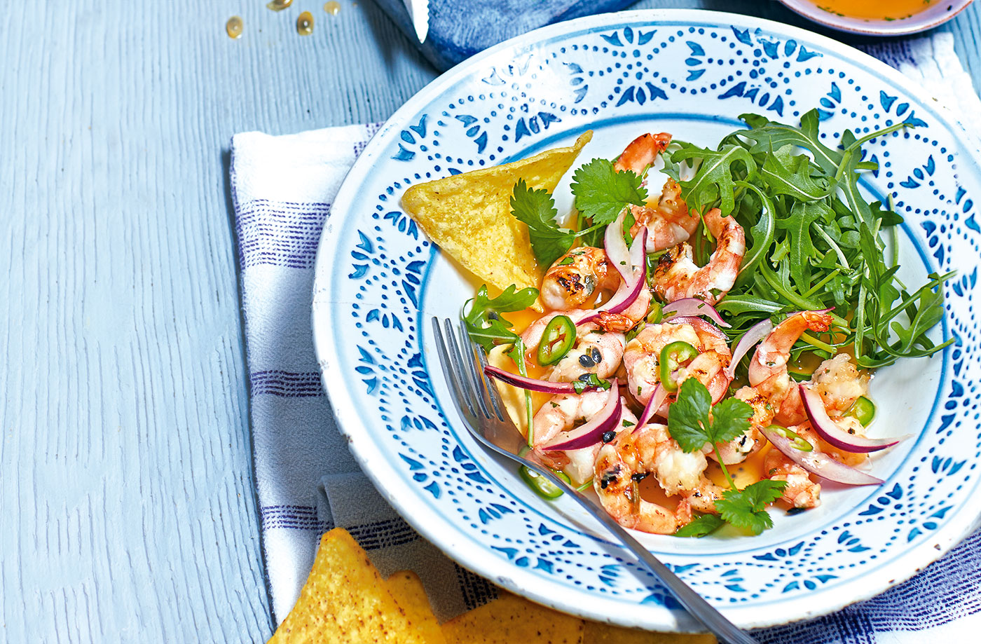 Grilled prawns with passion fruit dressing recipe