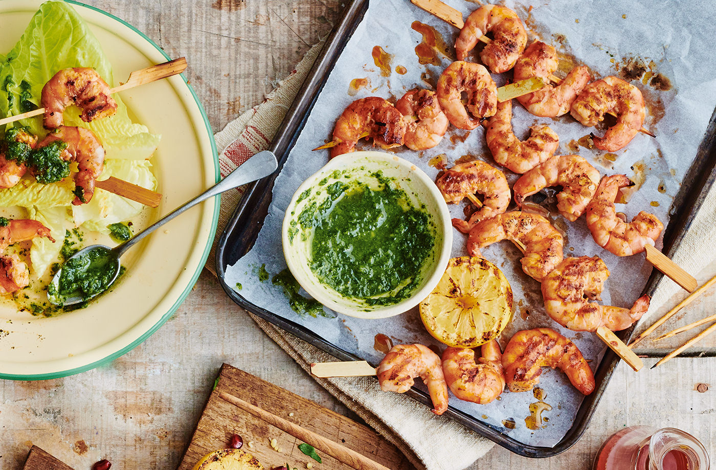 Piri piri prawns with basil and lemon sauce recipe
