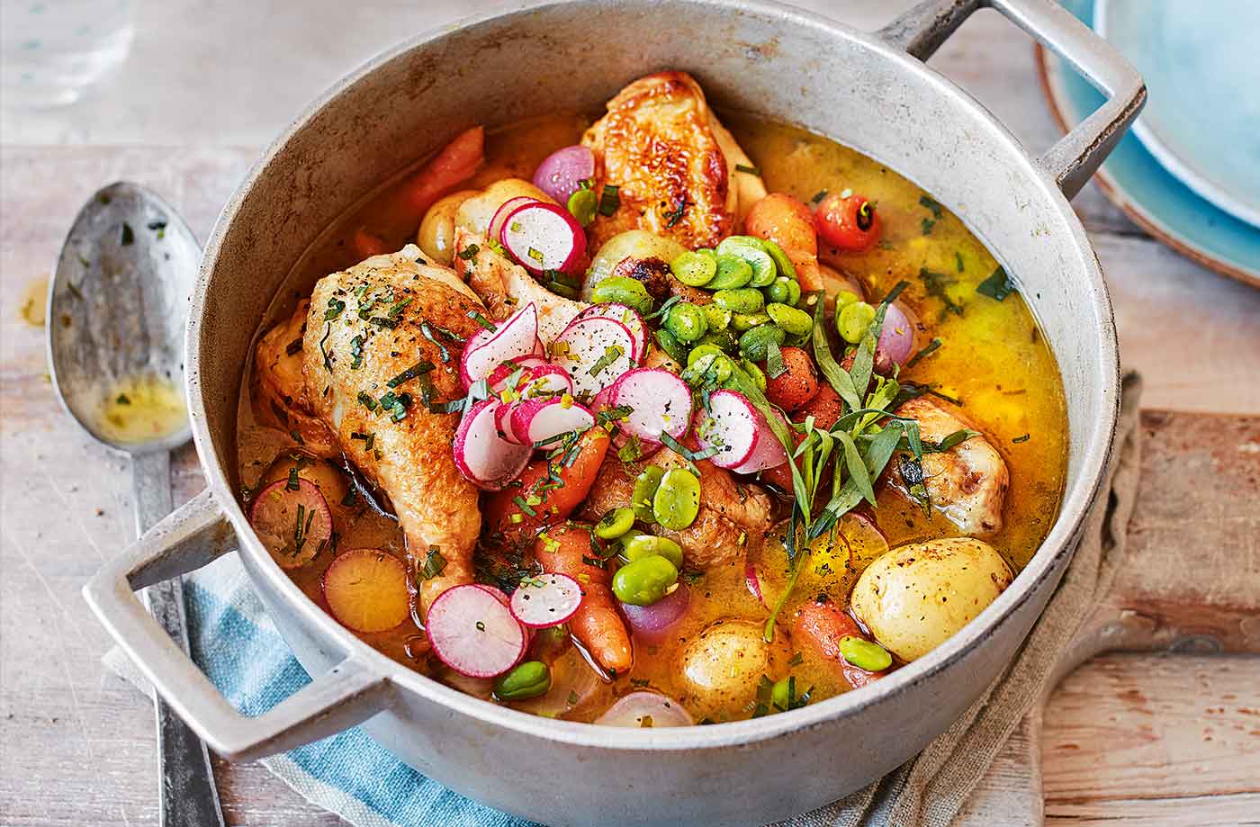 Spring chicken stew with tarragon butter recipe