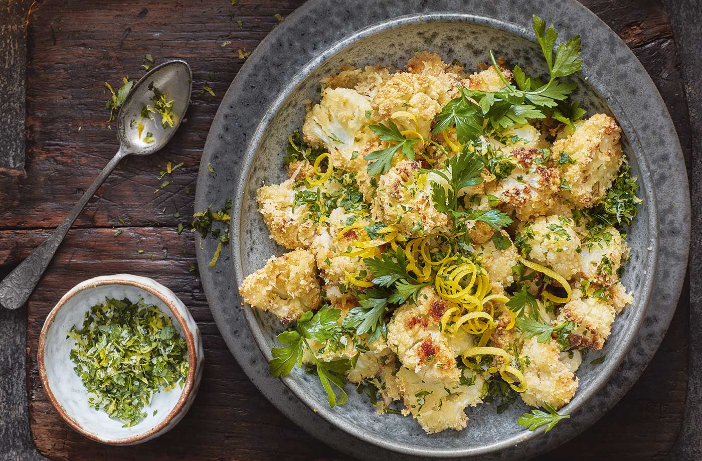 Almond-crusted cauliflower with gremolata recipe