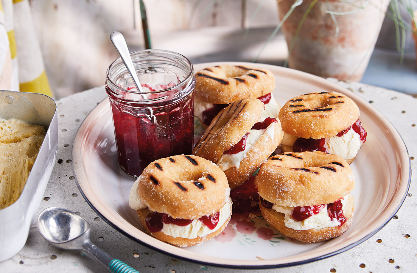 Barbecued doughnut ice cream sandwiches recipe
