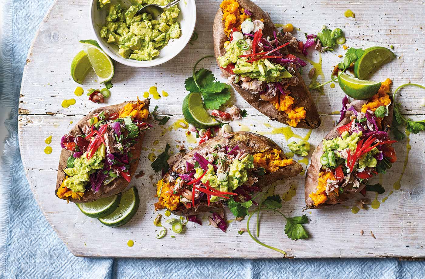 Baked sweet potatoes with tuna salsa recipe
