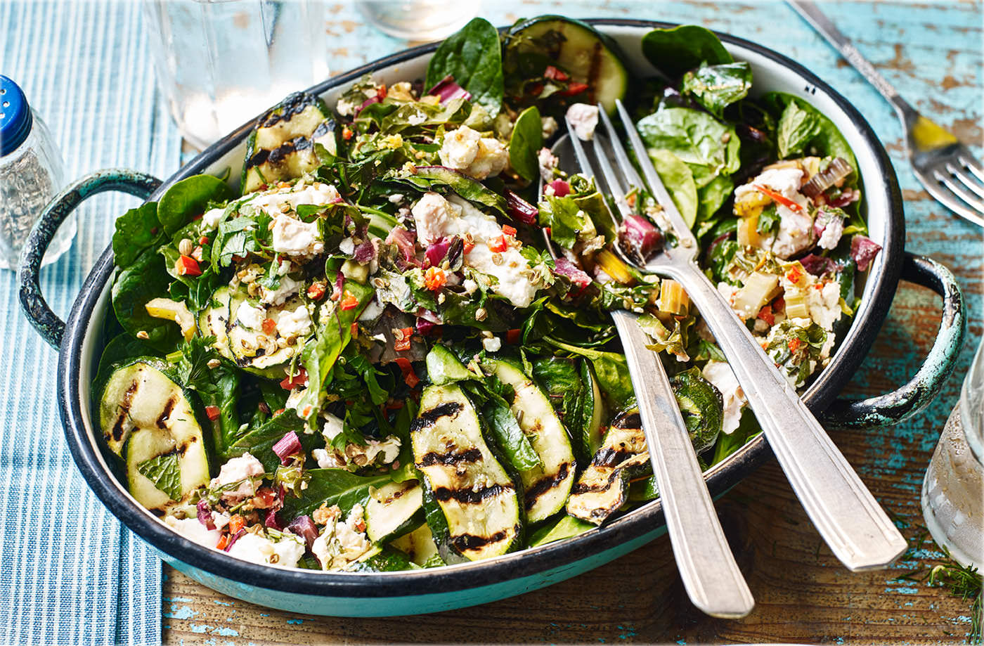 Baked feta with charred courgettes recipe