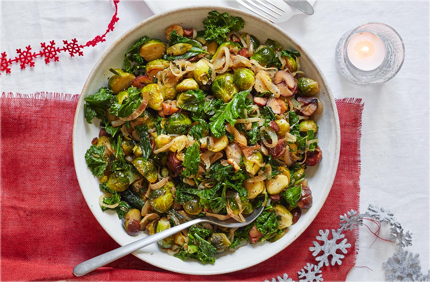 Sautéed sprouts with kale and chestnuts recipe