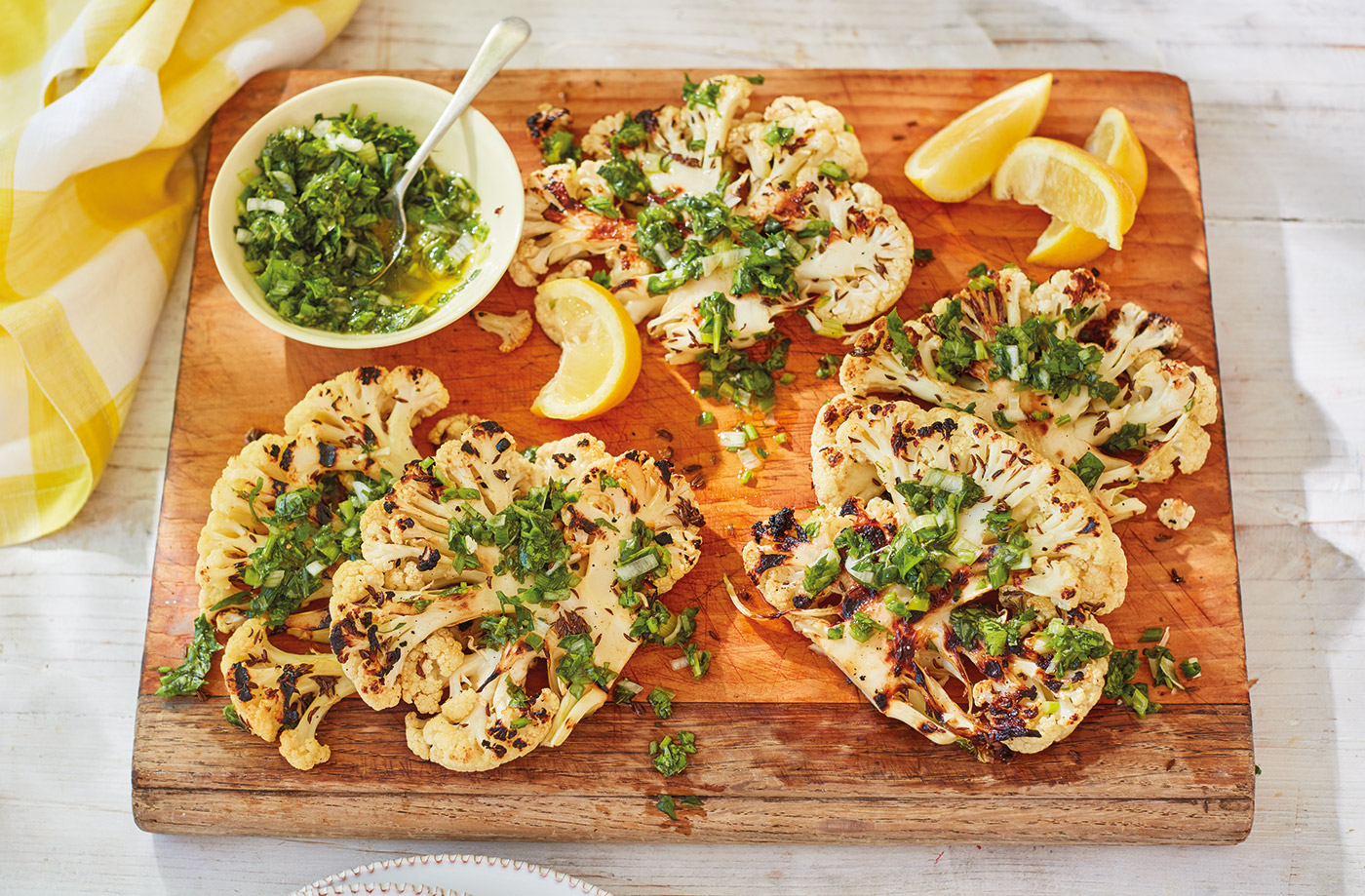 BBQ cauliflower steaks and herb sauce recipe