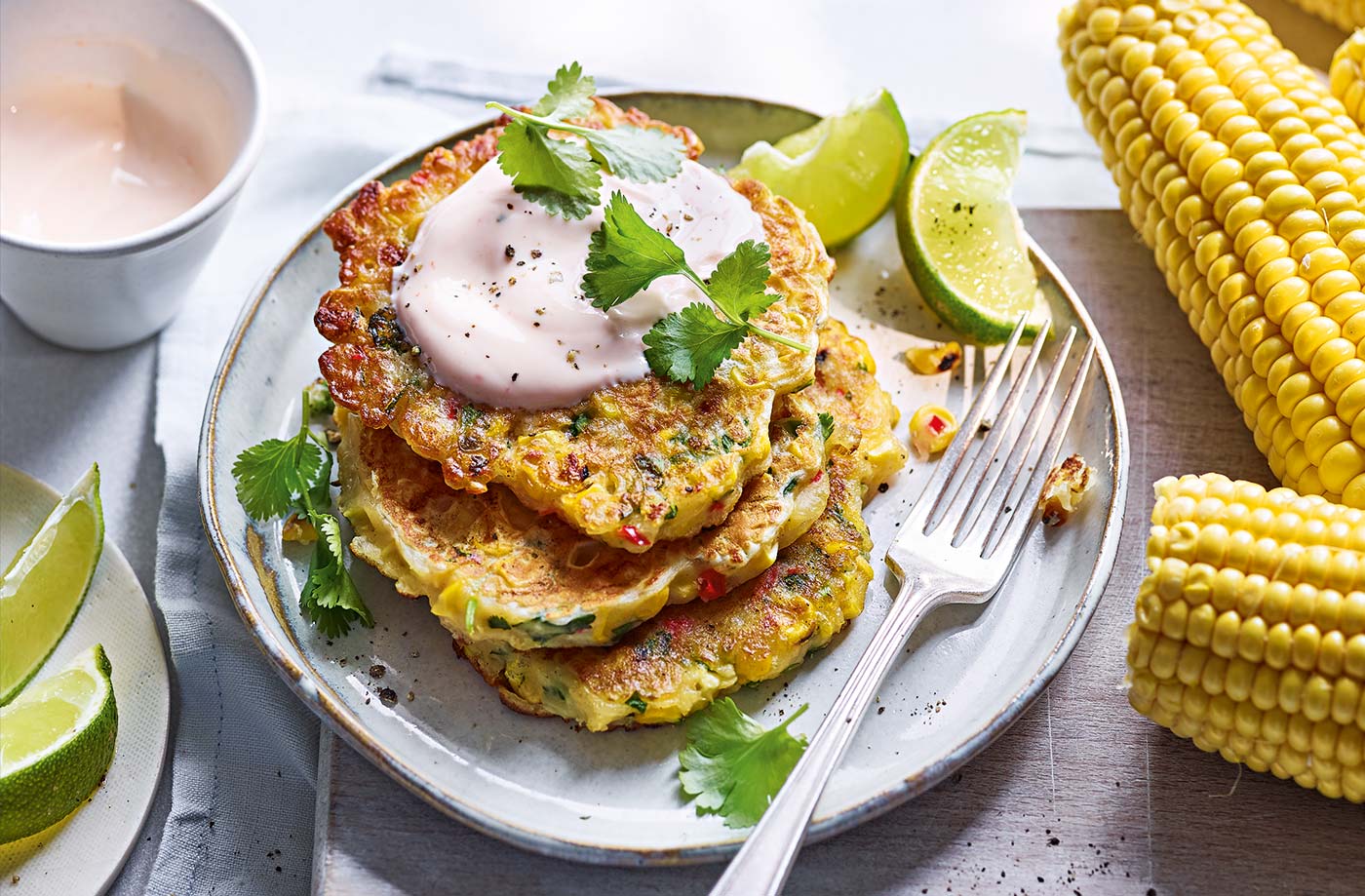 Charred corn and halloumi pancakes recipe