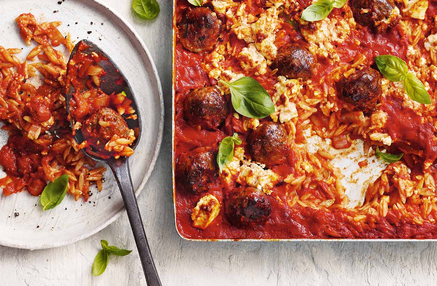 Cheesy meatball traybake recipe