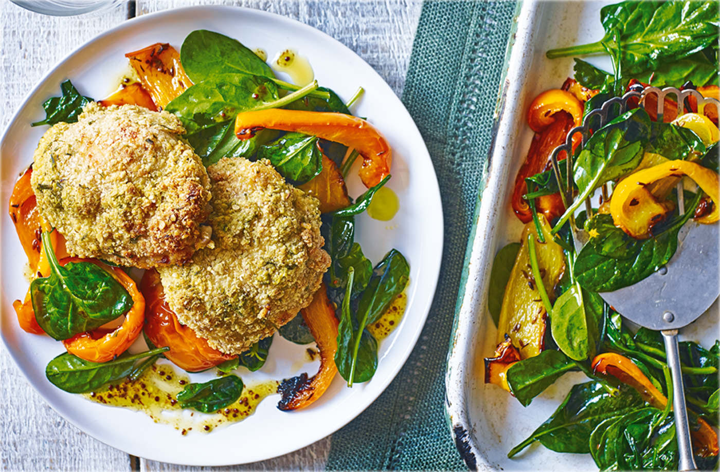 Oat and chive mushrooms with pepper and spinach salad recipe