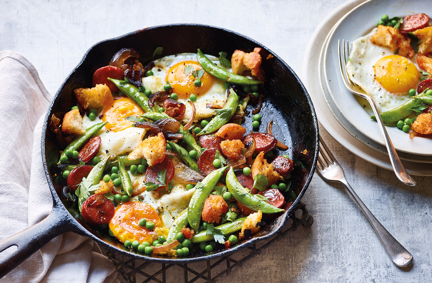 Chorizo and pea hash recipe