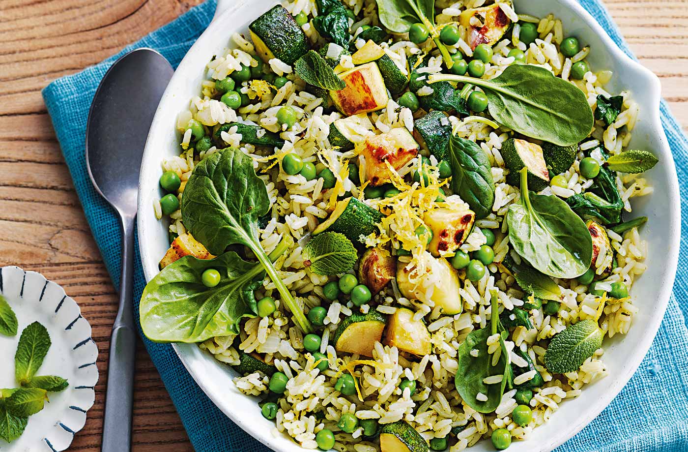 Courgette, pea and lemon pilaf recipe