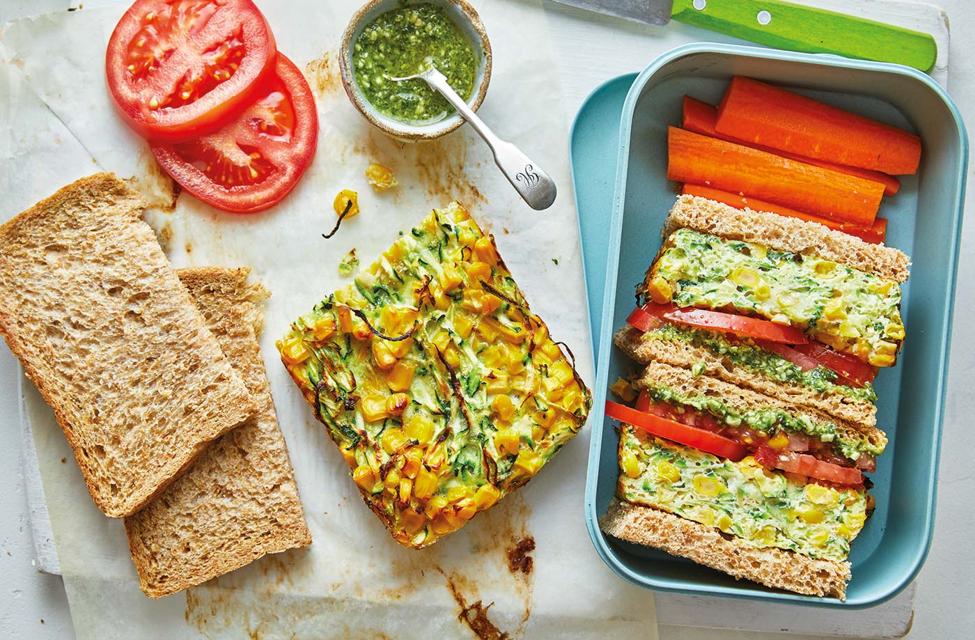 Sweetcorn and courgette frittata sandwiches recipe