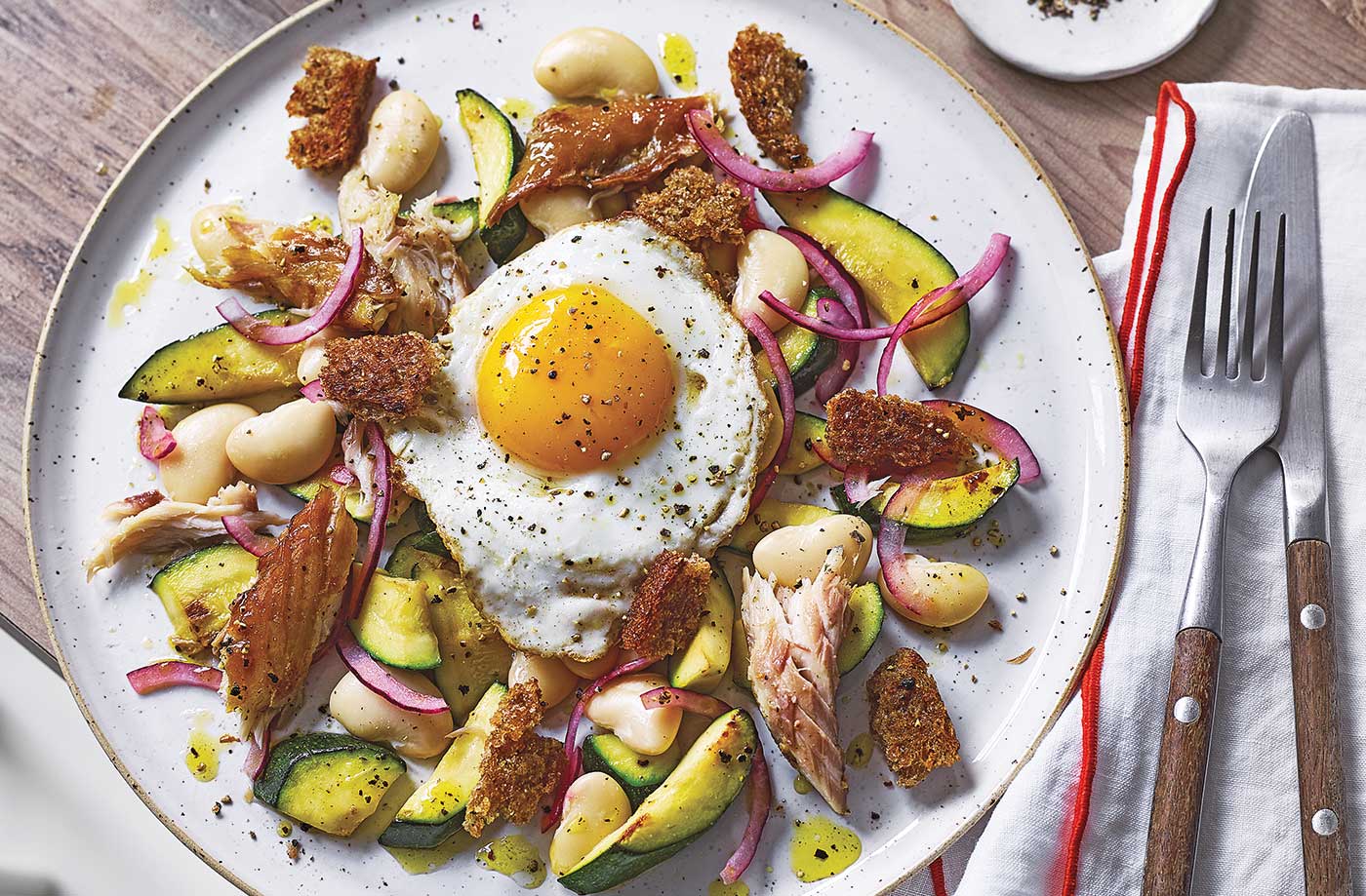 Courgette, butter bean and mackerel salad recipe