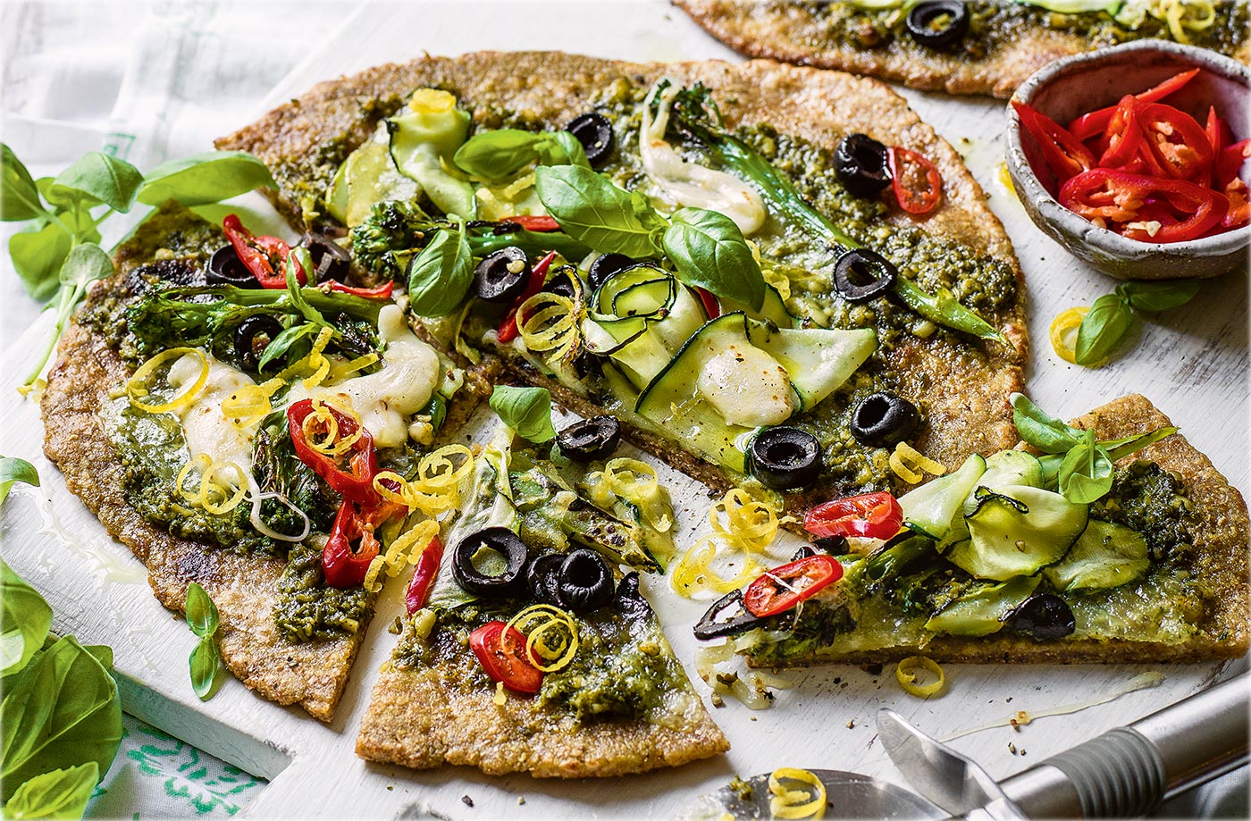 Courgette and broccoli wholemeal pizzas  recipe