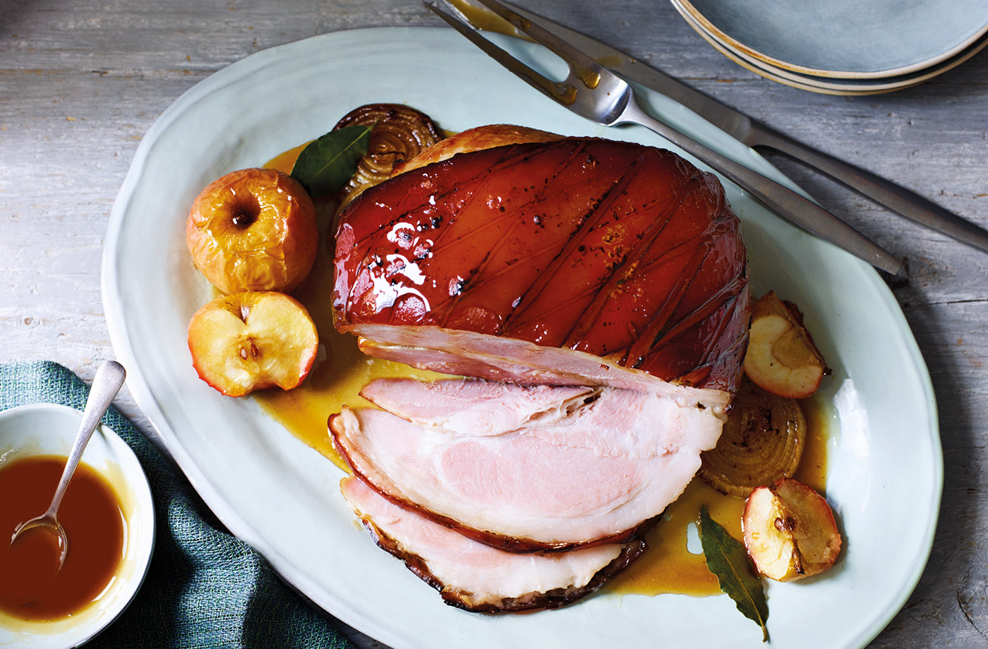 Roast gammon with toffee apples recipe