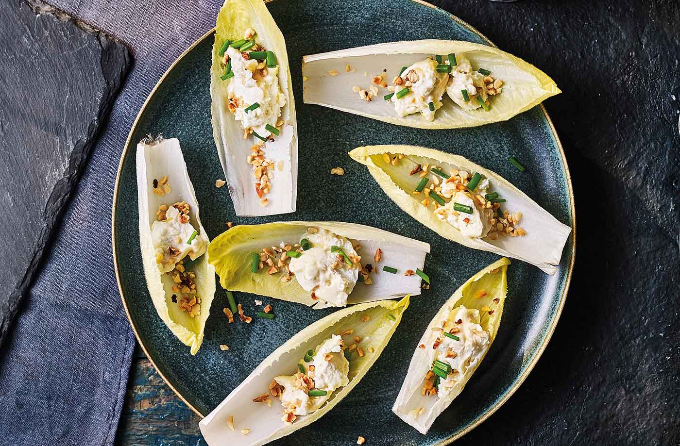 Honeyed goat's cheese chicory boats recipe
