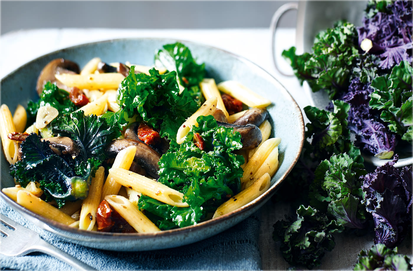 Kalette and mushroom pasta recipe