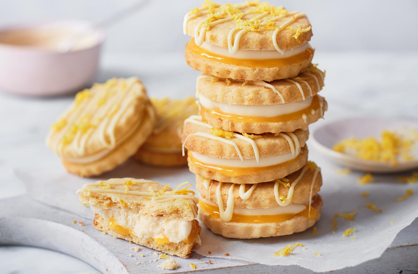 Lemon and elderflower shortbread sandwiches recipe