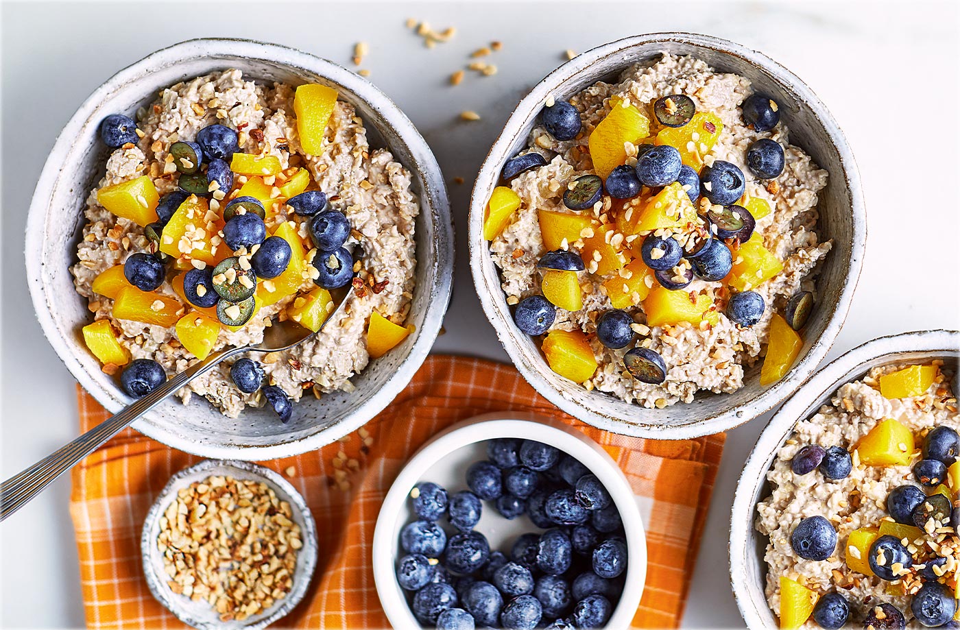 Peach, ginger and blueberry overnight oats recipe