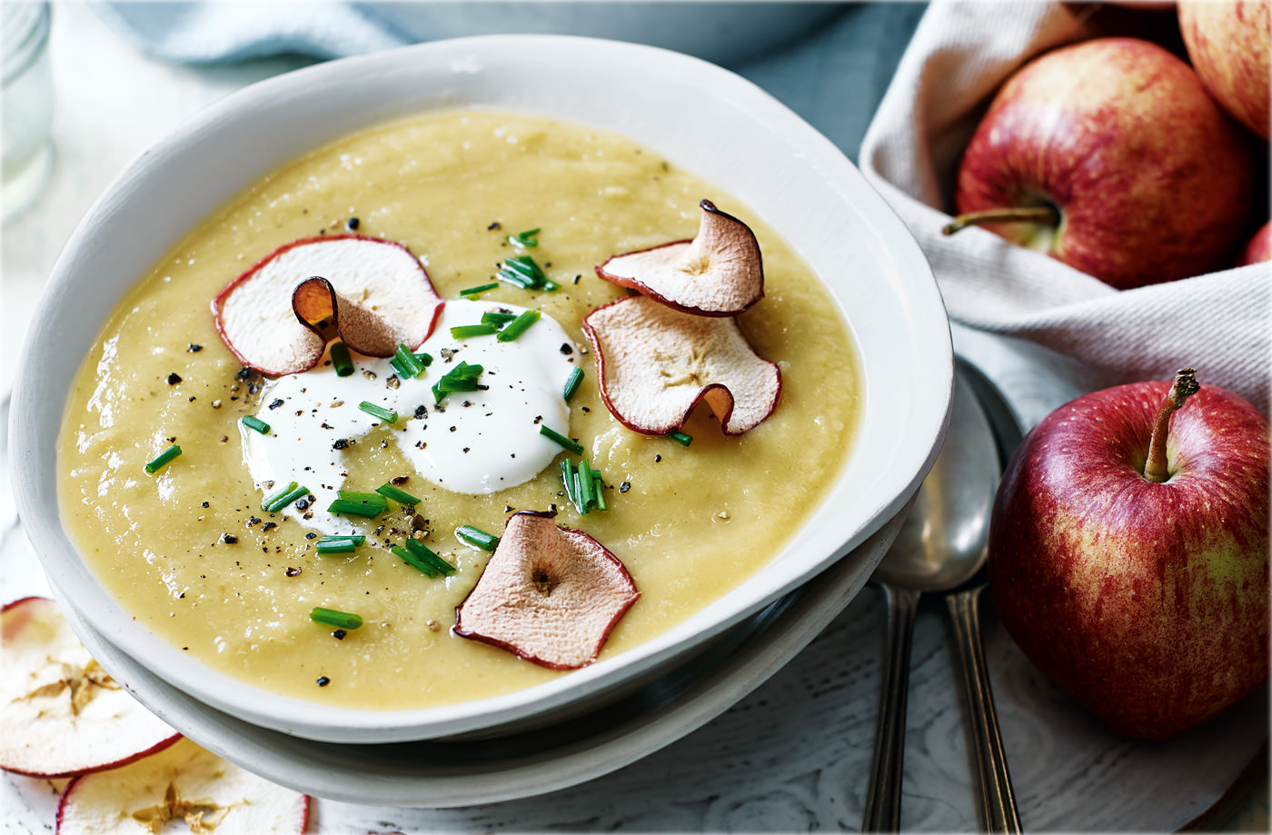 Parsnip and apple soup with apple crisps recipe