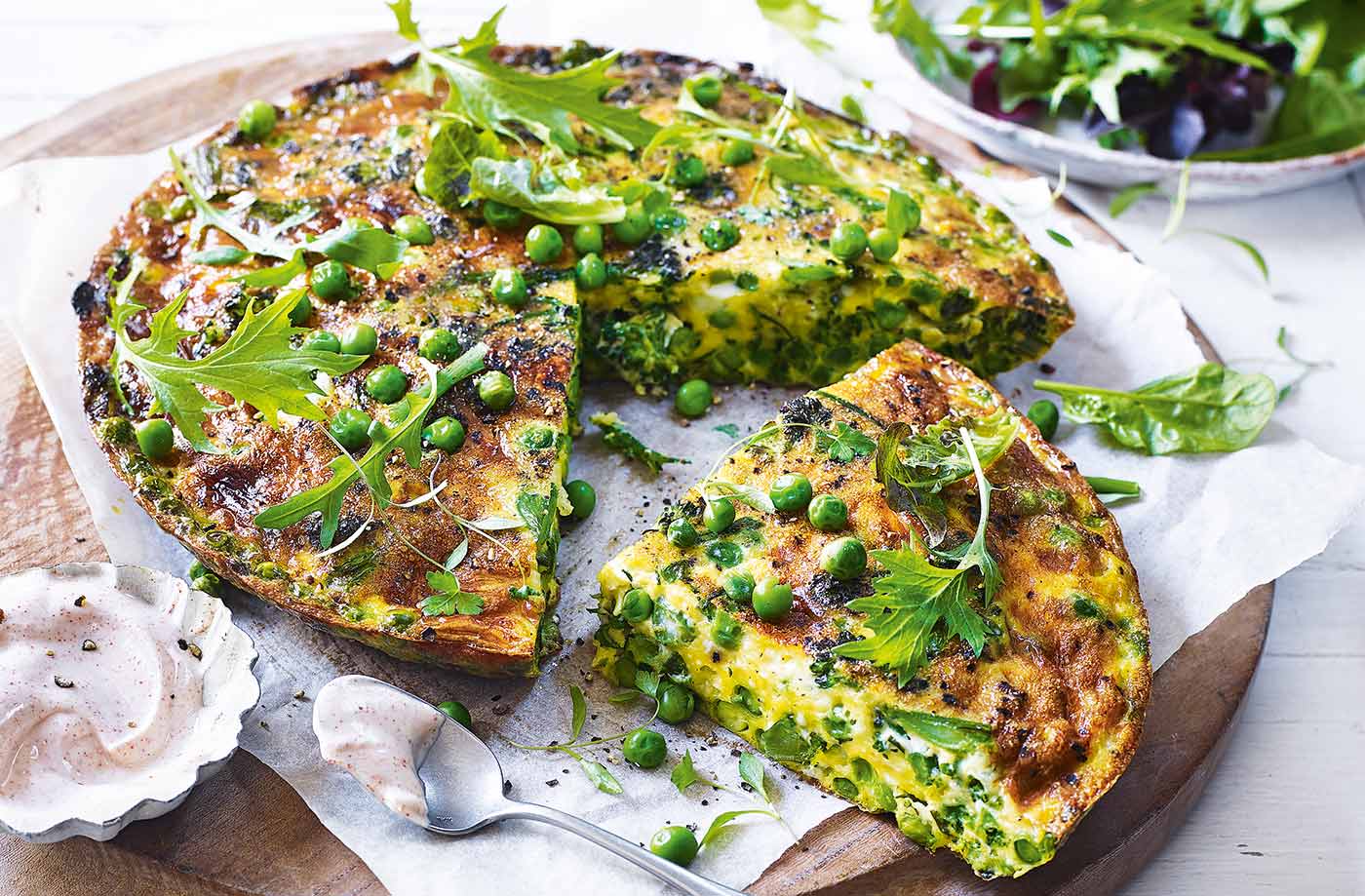 Pea, broccoli and Cheddar frittata recipe