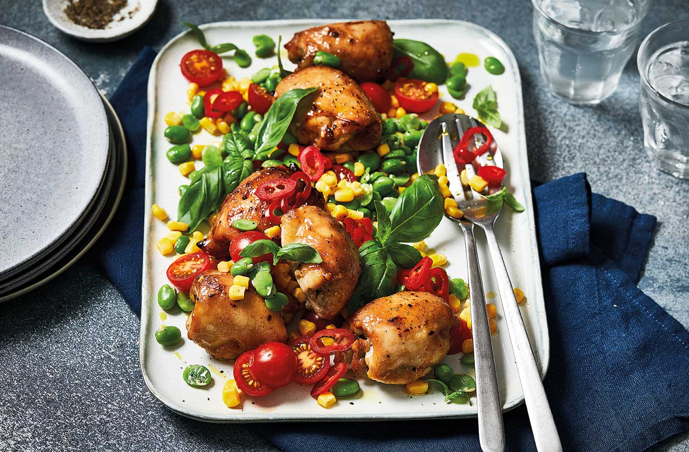 Peanut butter and jelly chicken with corn salad recipe