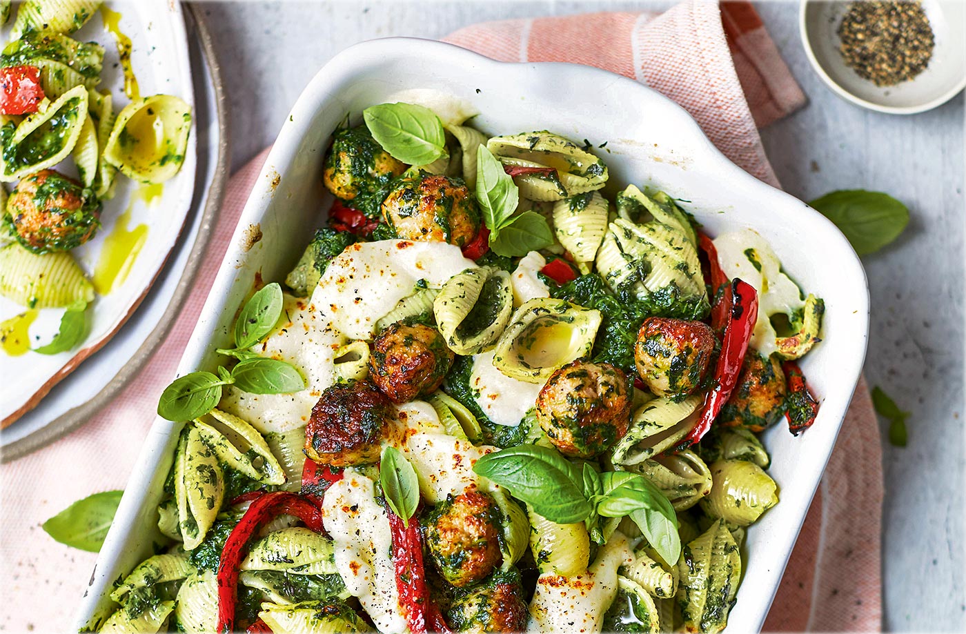 Pesto and chicken meatball bake recipe