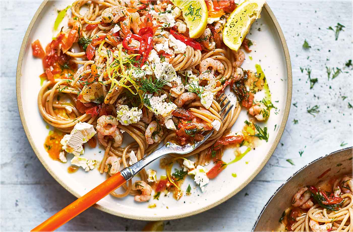 Prawn and dill wholewheat spaghetti recipe