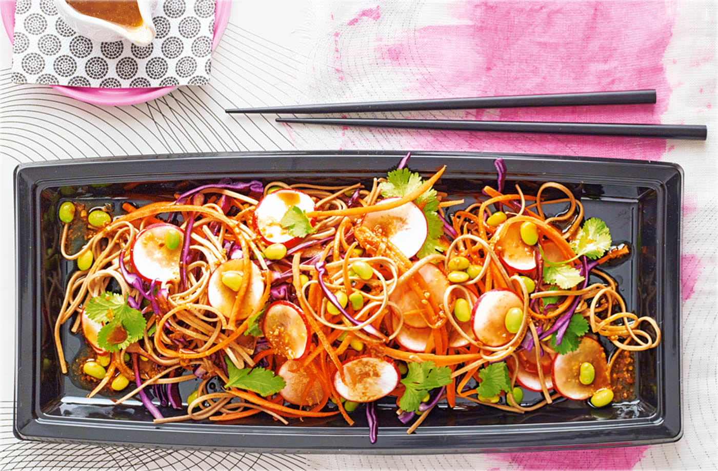 Rainbow soba salad with ginger and miso dressing recipe