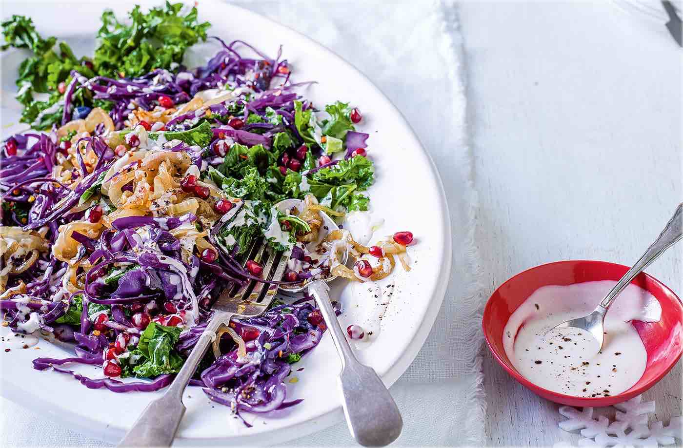 Red cabbage & kale salad with tahini dressing recipe