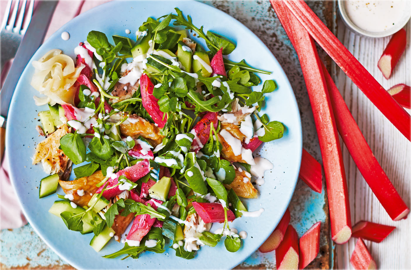Warm rhubarb and mackerel salad recipe