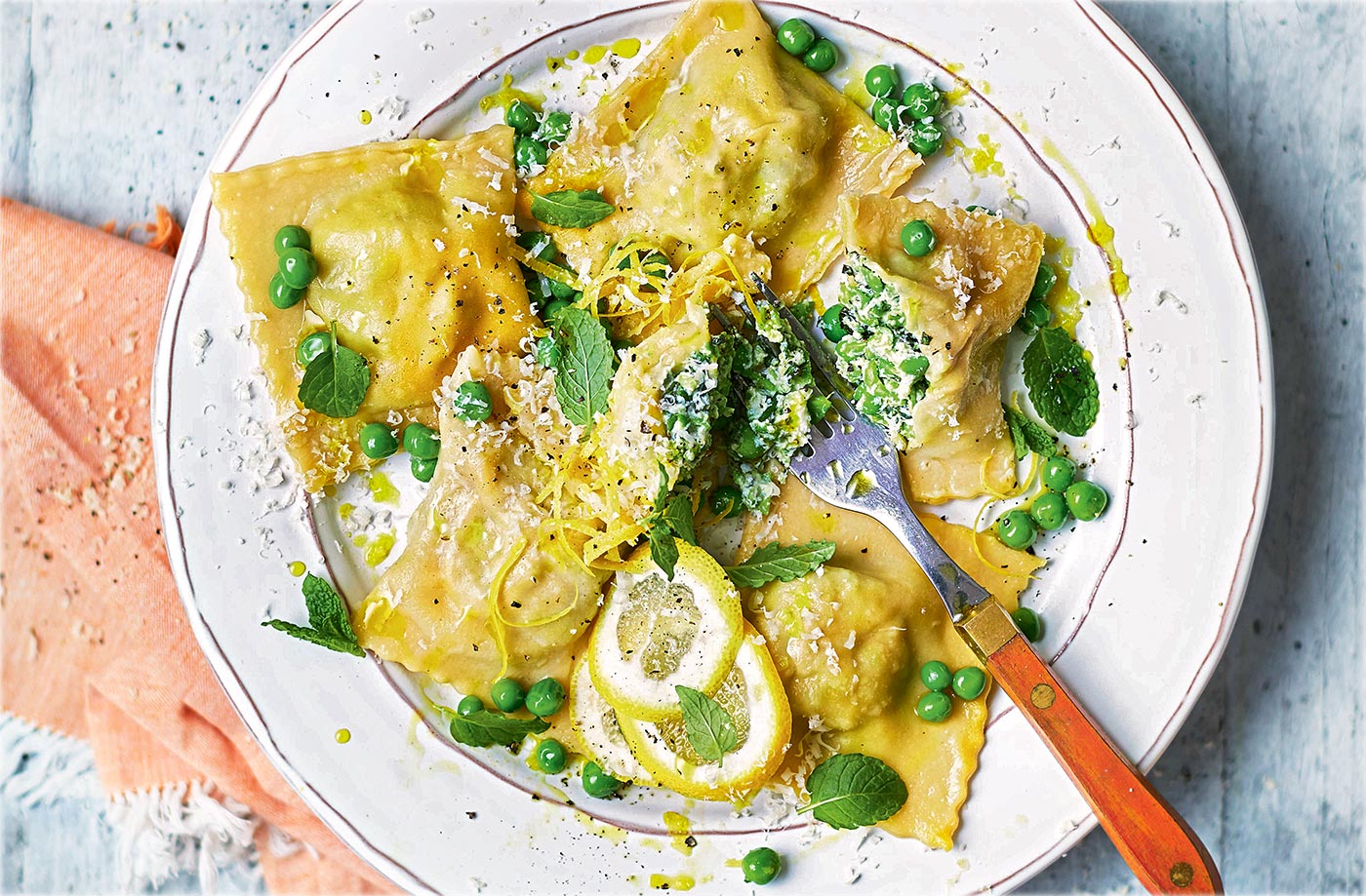 Ricotta, pea and mint ravioli  recipe