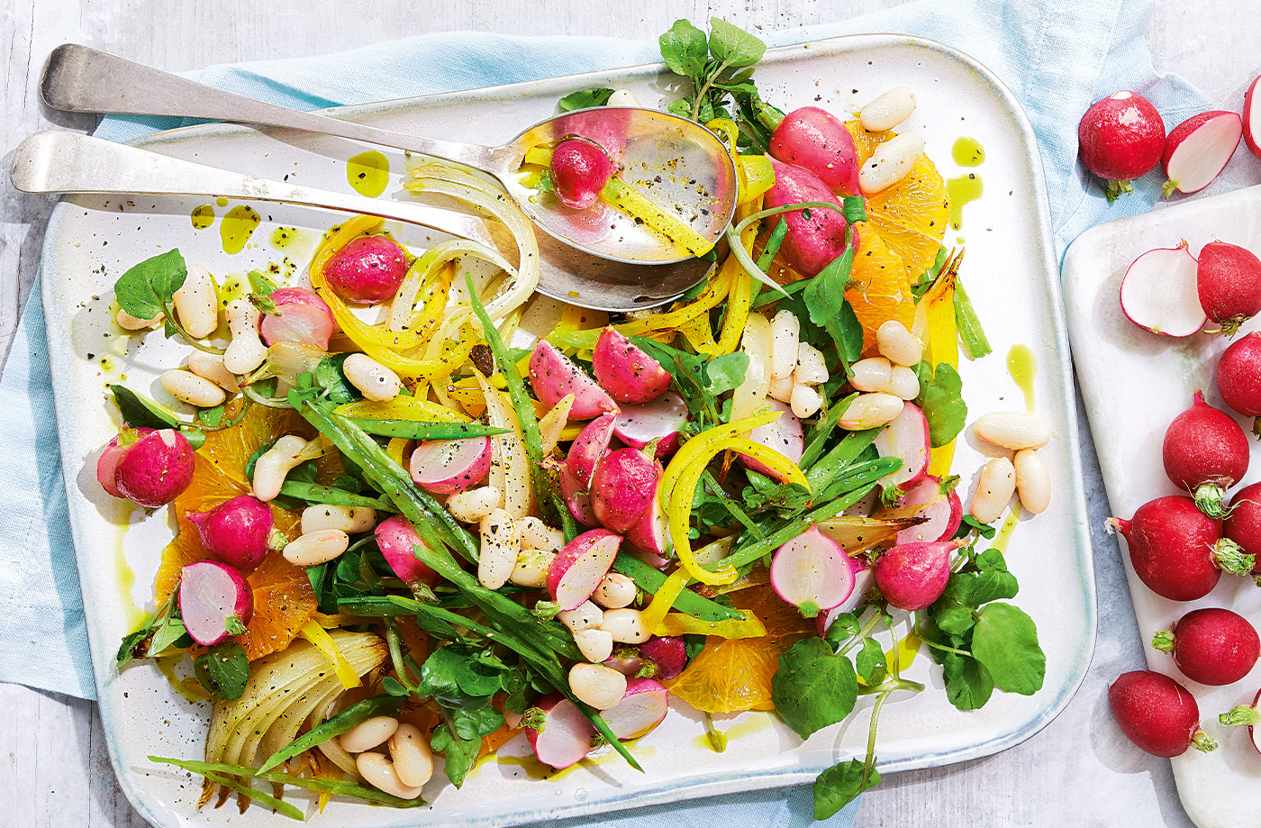 Roasted radish, orange and white bean salad recipe