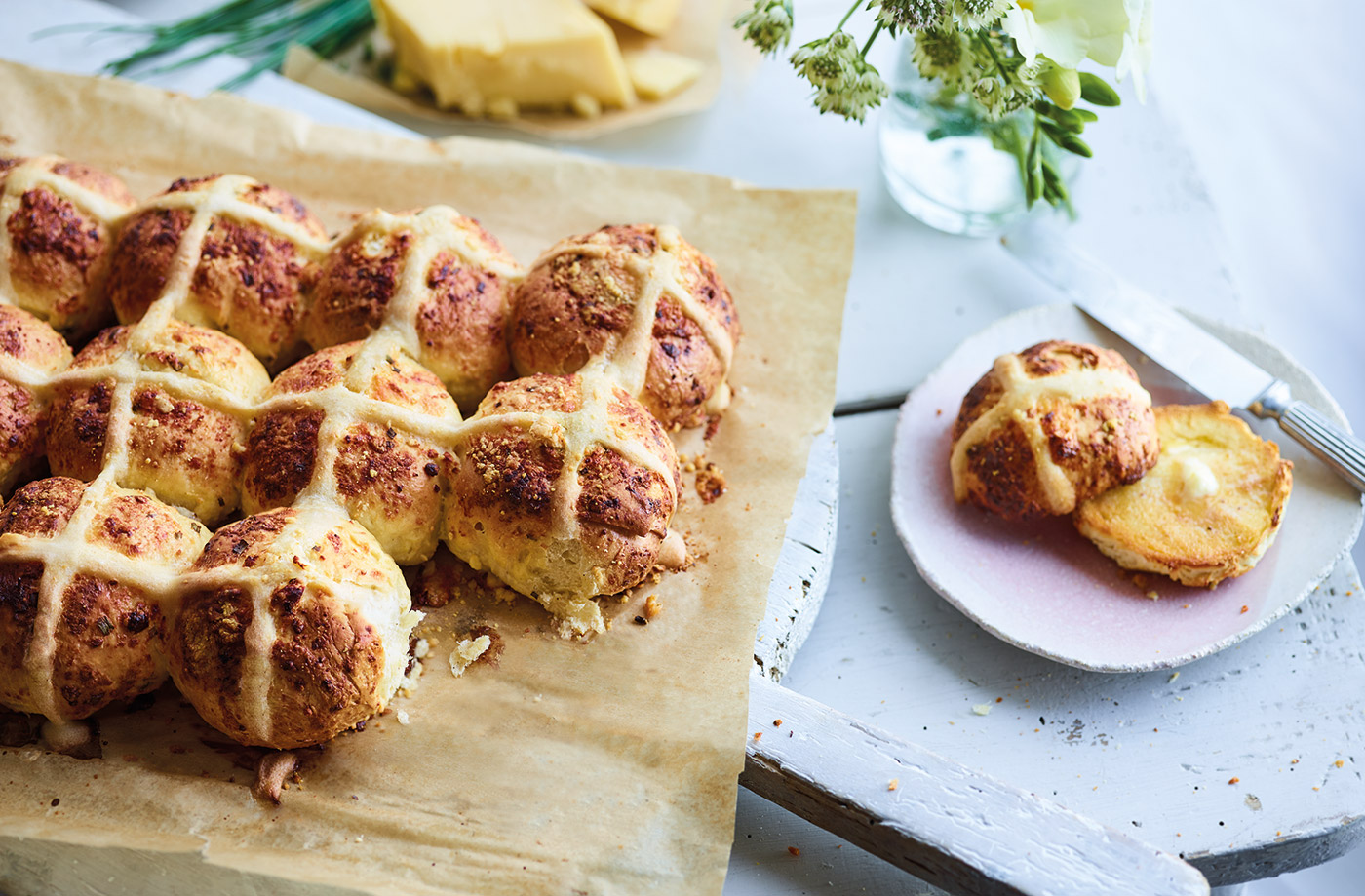 Triple cheese hot cross buns recipe