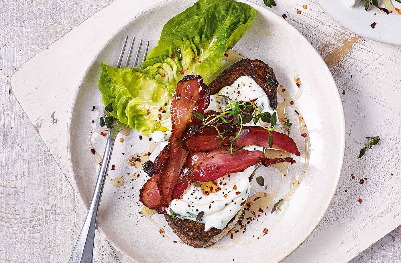 Soft cheese and bacon on toast recipe