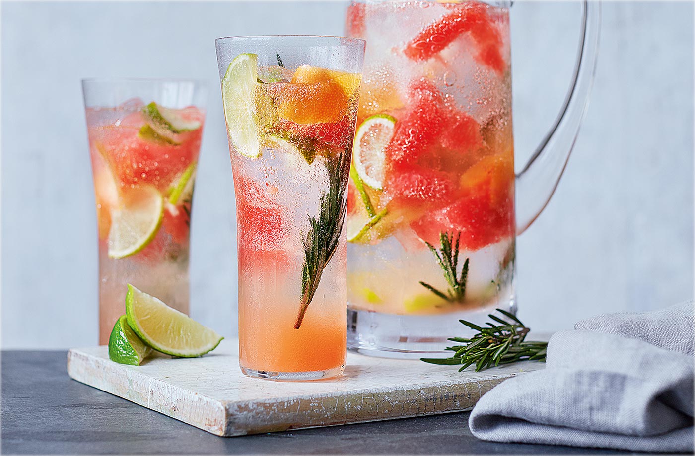 Sparkling grapefruit, lime and rosemary water recipe